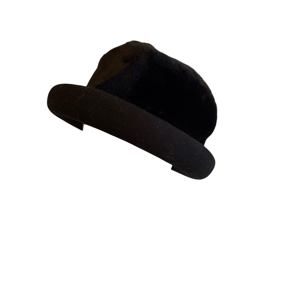 Accessorize Cloche Bowler Hat Black Faux Fur Crown Wool Brim Made in UK